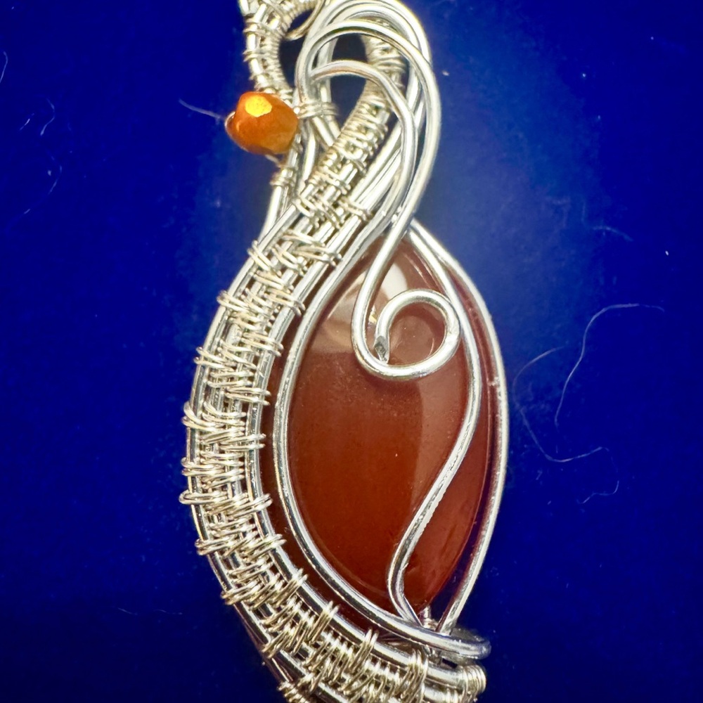 Silver and Red Cameron Wire Wrapped Pendant necklace. Handmade. New boutique ite
